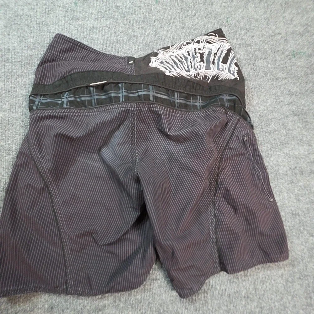 Board Shorts Mens 36 Black Pinstripe Surf Swim Drawstring Pocket Microfiber
